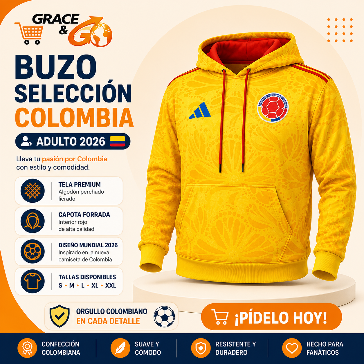 Buzo Selección Colombia Mundial 2026 Adultos