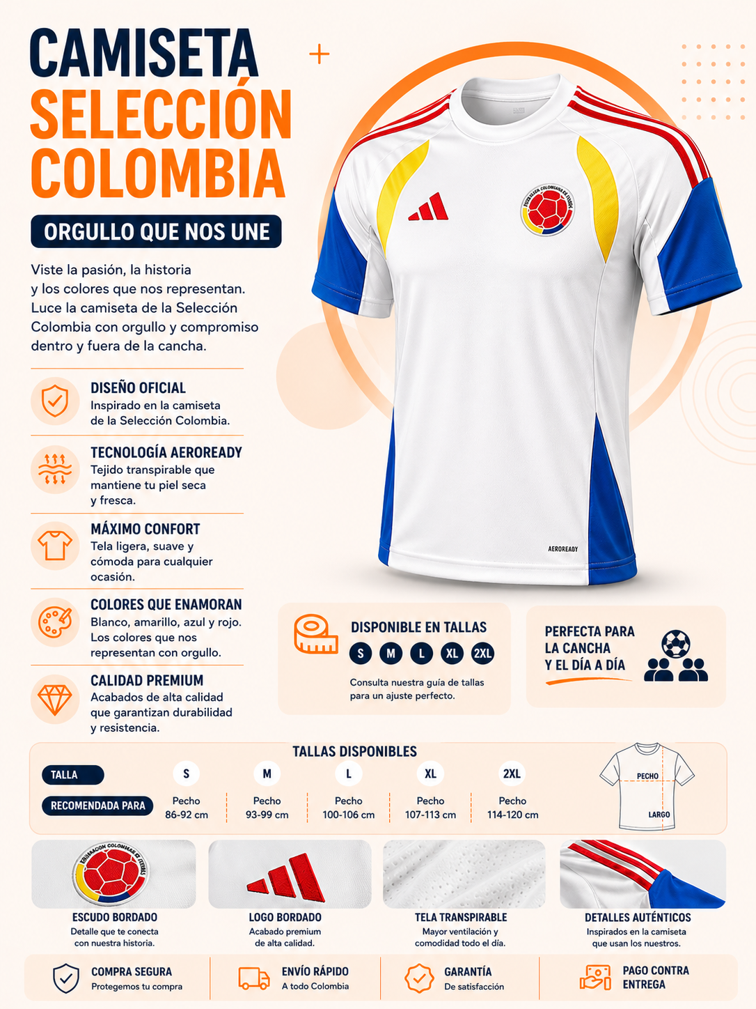 Camiseta Blanca de Entrenamiento Selección Colombia - Hombre