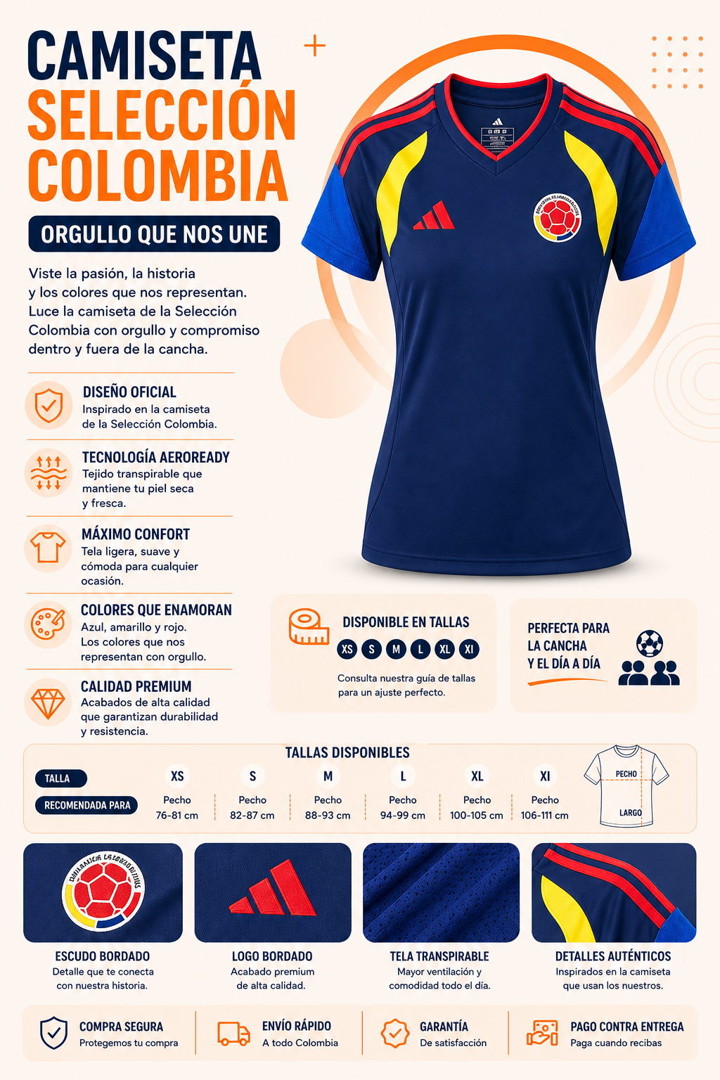 Camiseta Colombia Entrenamiento Azul - Mujer