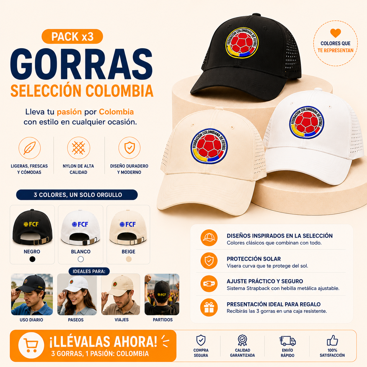 Pack x3 Gorras Selección Colombia