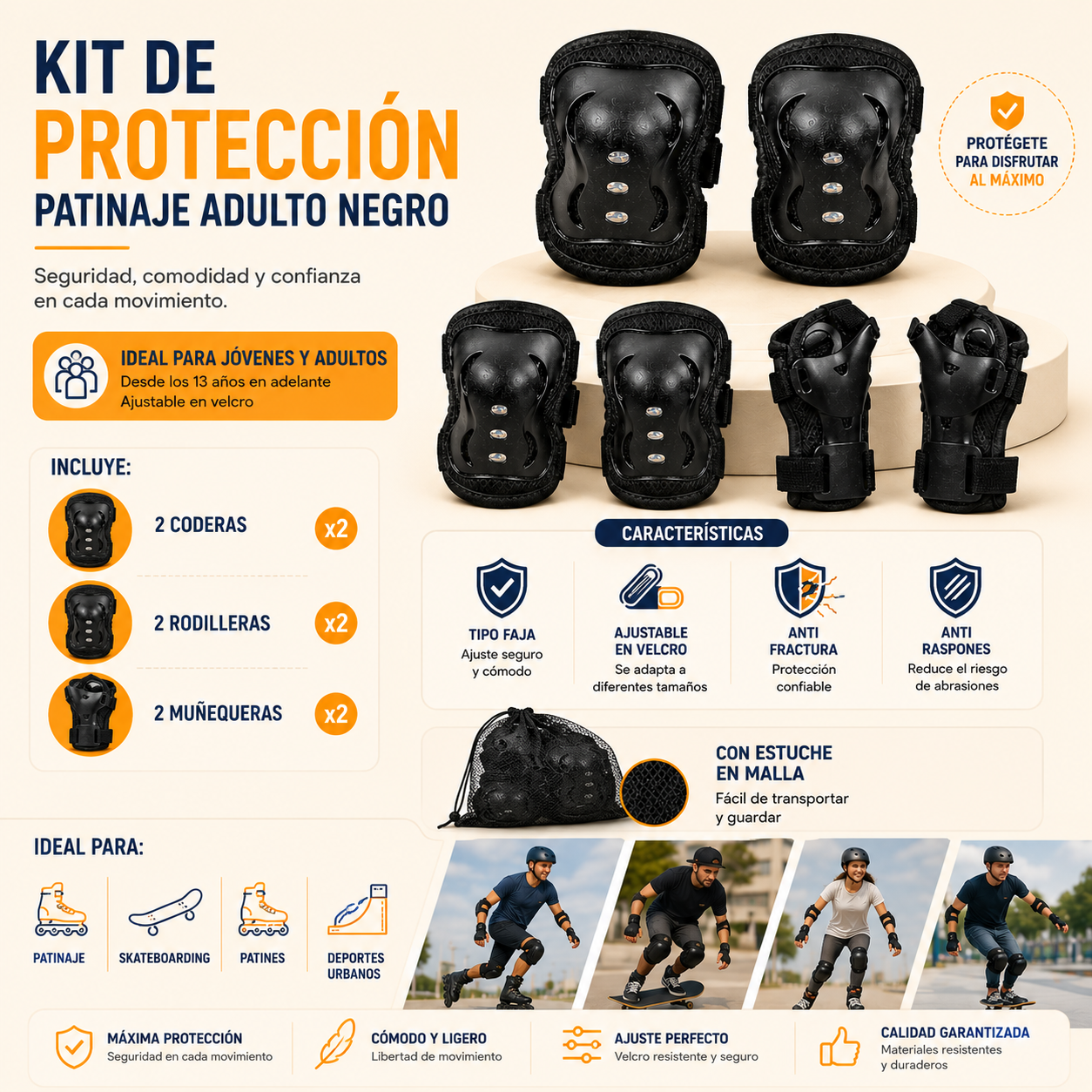 Kit de Protección x6 para Patinaje, Patines y Skate