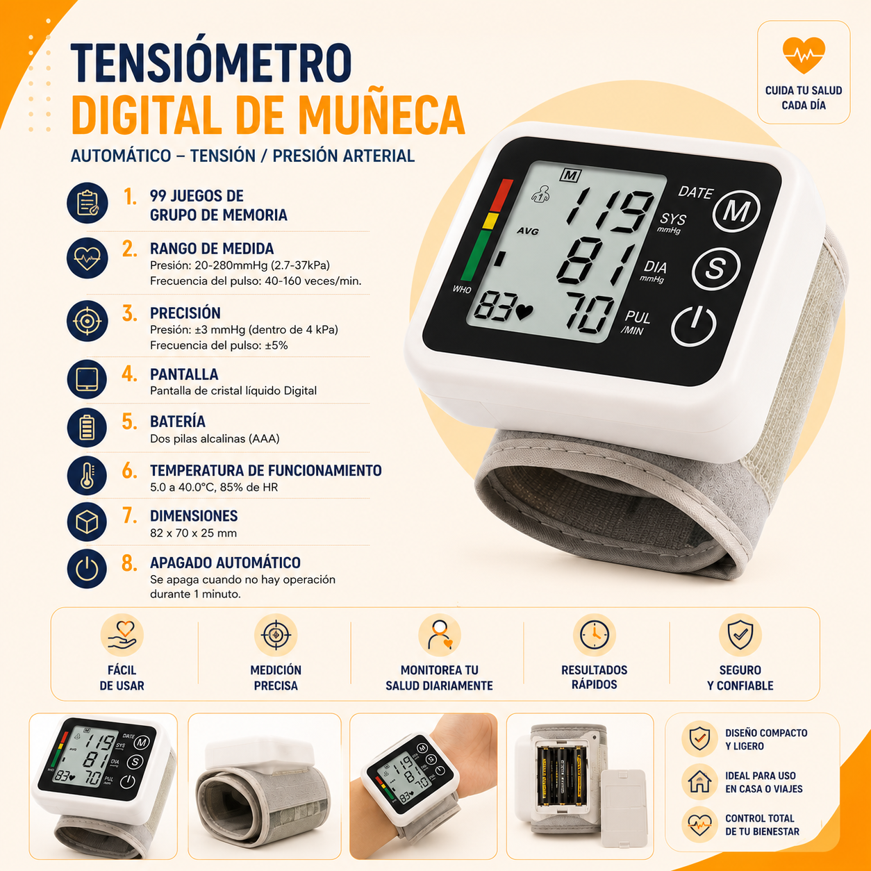 Tensiómetro Digital Muñeca Automático