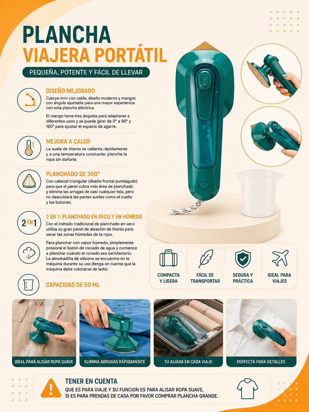 Mini plancha viajera portátil