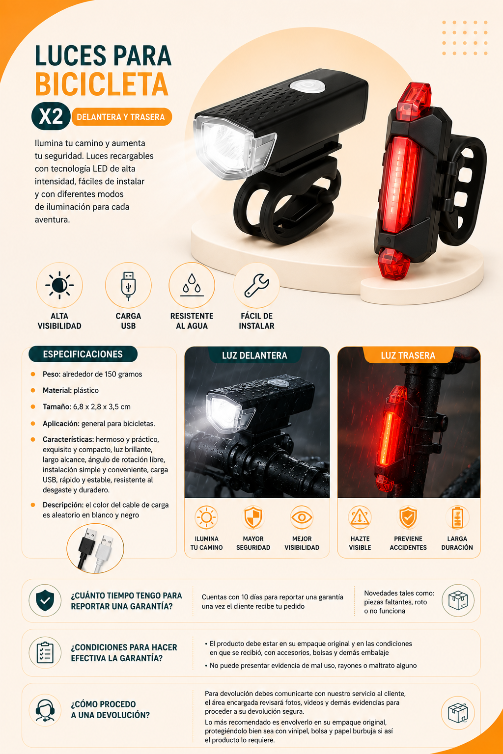 Luces para bicicleta [Delantera y trasera]