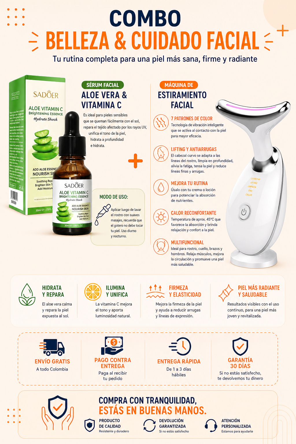 ✨ Combo Facial Rejuvenecedor – Aloe Vera + Vitamina C + Masajeador Inteligente