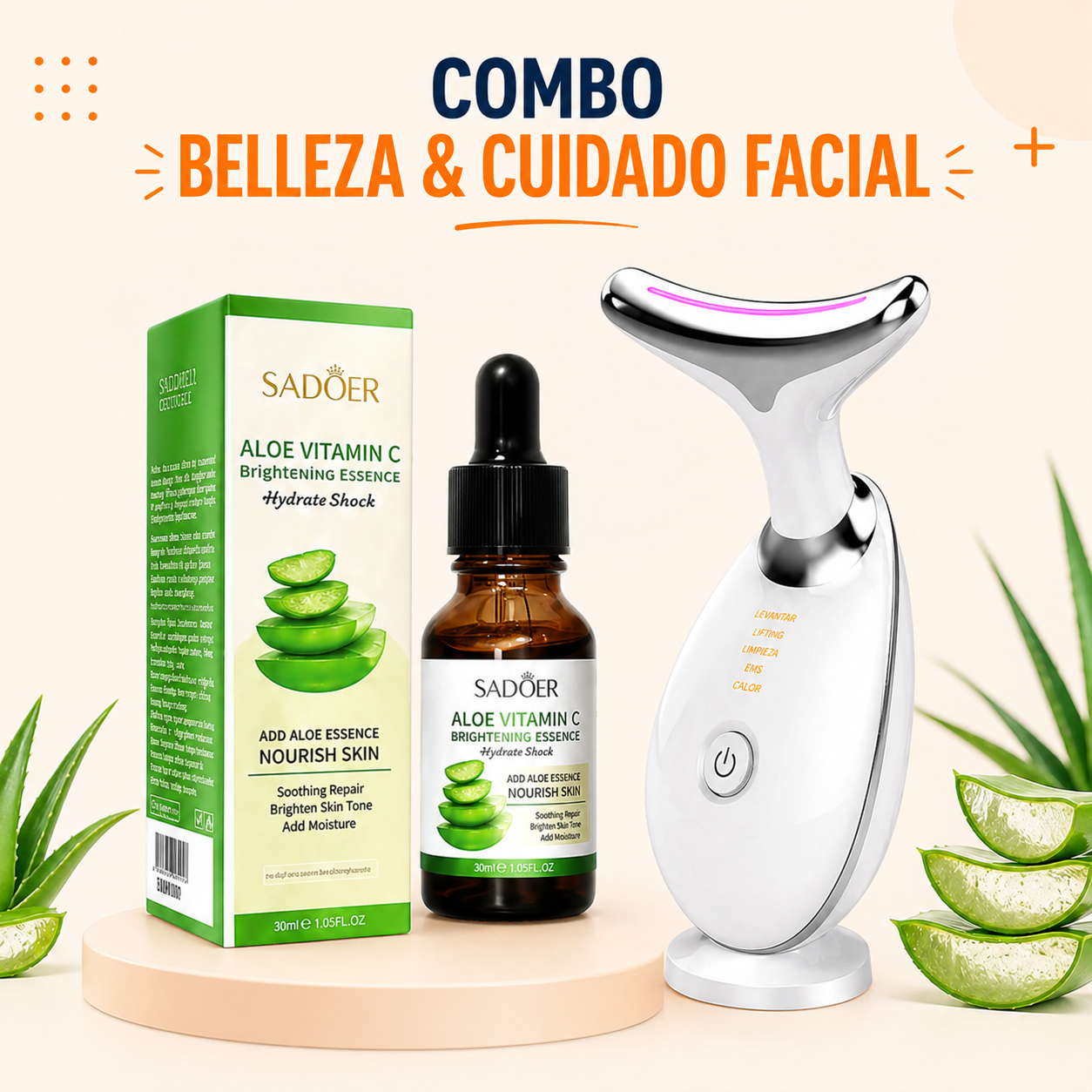 ✨ Combo Facial Rejuvenecedor – Aloe Vera + Vitamina C + Masajeador Inteligente