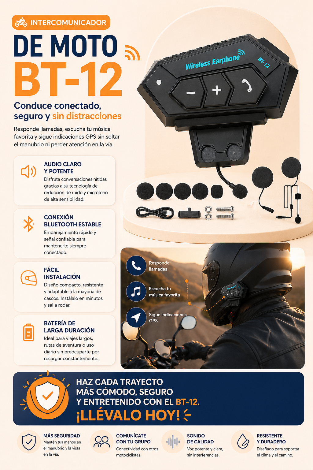 Intercomunicador de Moto BT-12 🏍️🔊