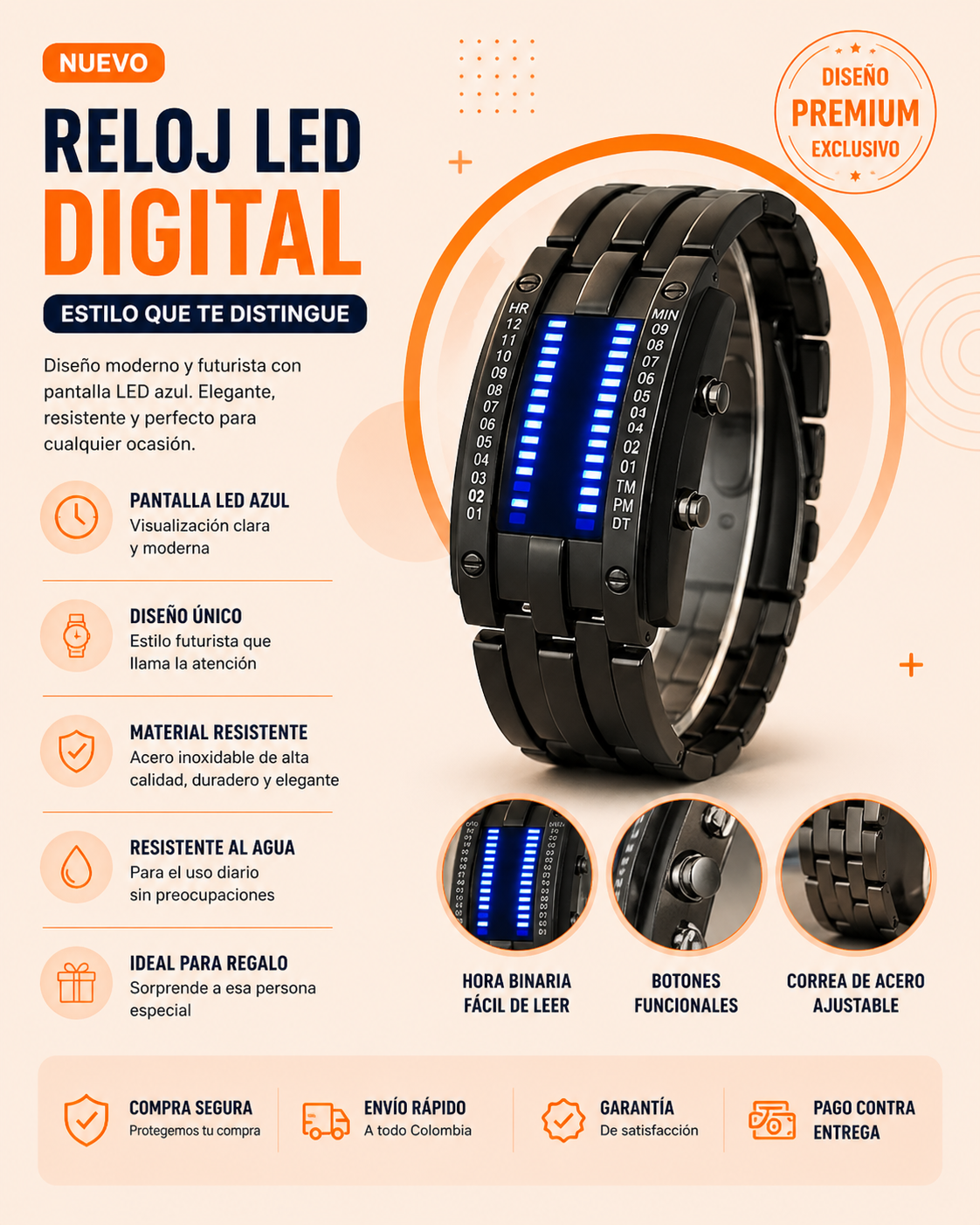 Reloj Binario LED para Hombre